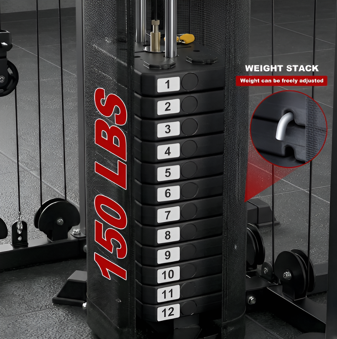 Multifunction Home Gym Equipment Workout Station, Smith Machine with 150LBS Weight Stack