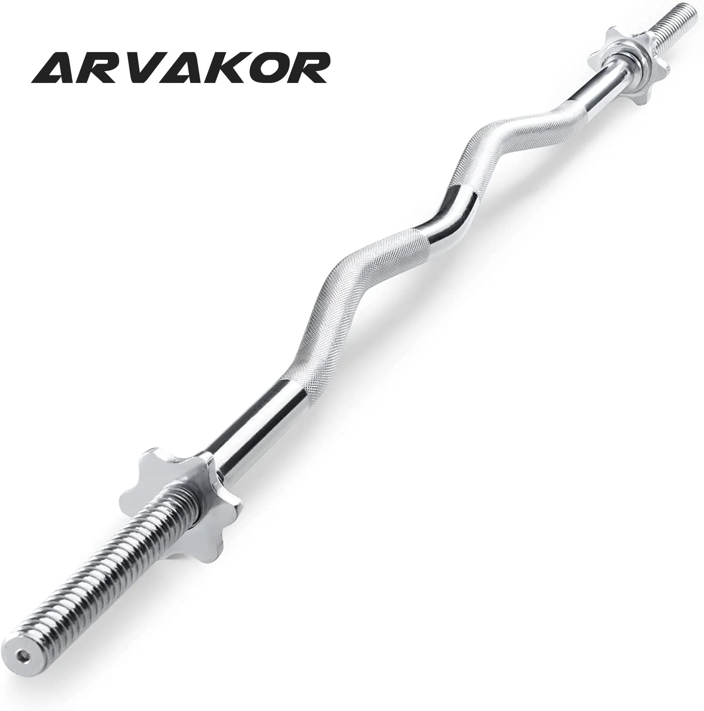 Olympic 47" Curl Bar, Barbell Standard Weight Lifting Bar Threaded Non-Slip, 440-Pound Capacity, Silver