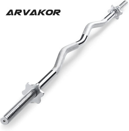 Olympic 47" Curl Bar, Barbell Standard Weight Lifting Bar Threaded Non-Slip, 440-Pound Capacity, Silver