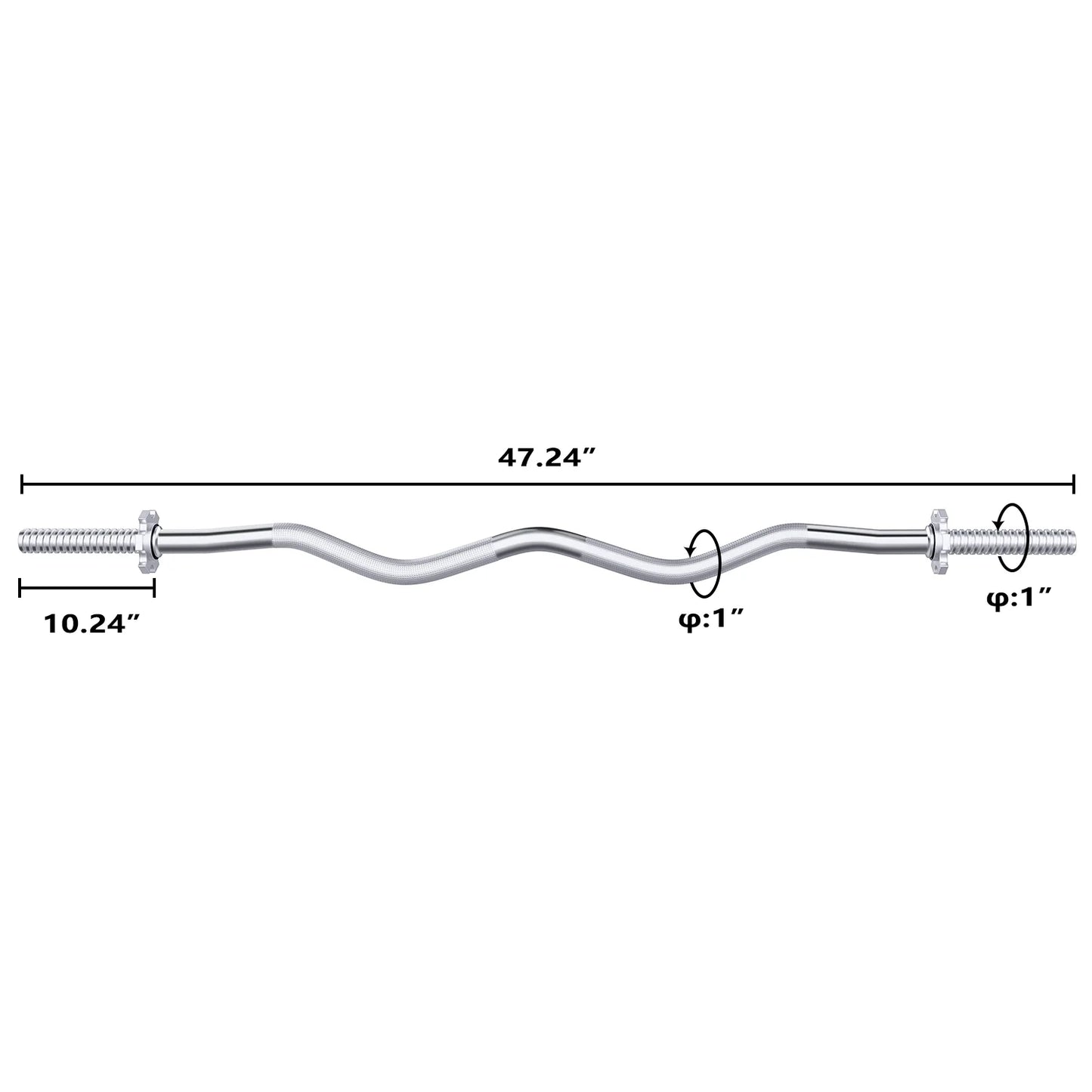 Olympic 47" Curl Bar, Barbell Standard Weight Lifting Bar Threaded Non-Slip, 440-Pound Capacity, Silver