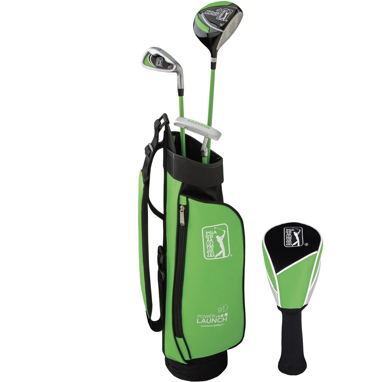 G1 Series Kids Green Golf Club Set with 3 Clubs, Carry Bag & 5 Total Pieces, Heights 3'6" - 4'1", Ages 3-5