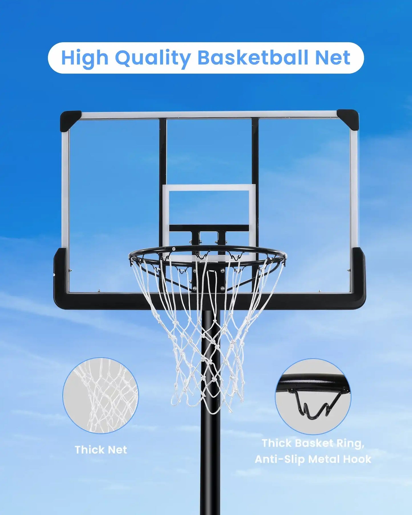 Portable Basketball Hoop - Adjustable 7.5ft to 10ft with 44" Backboard