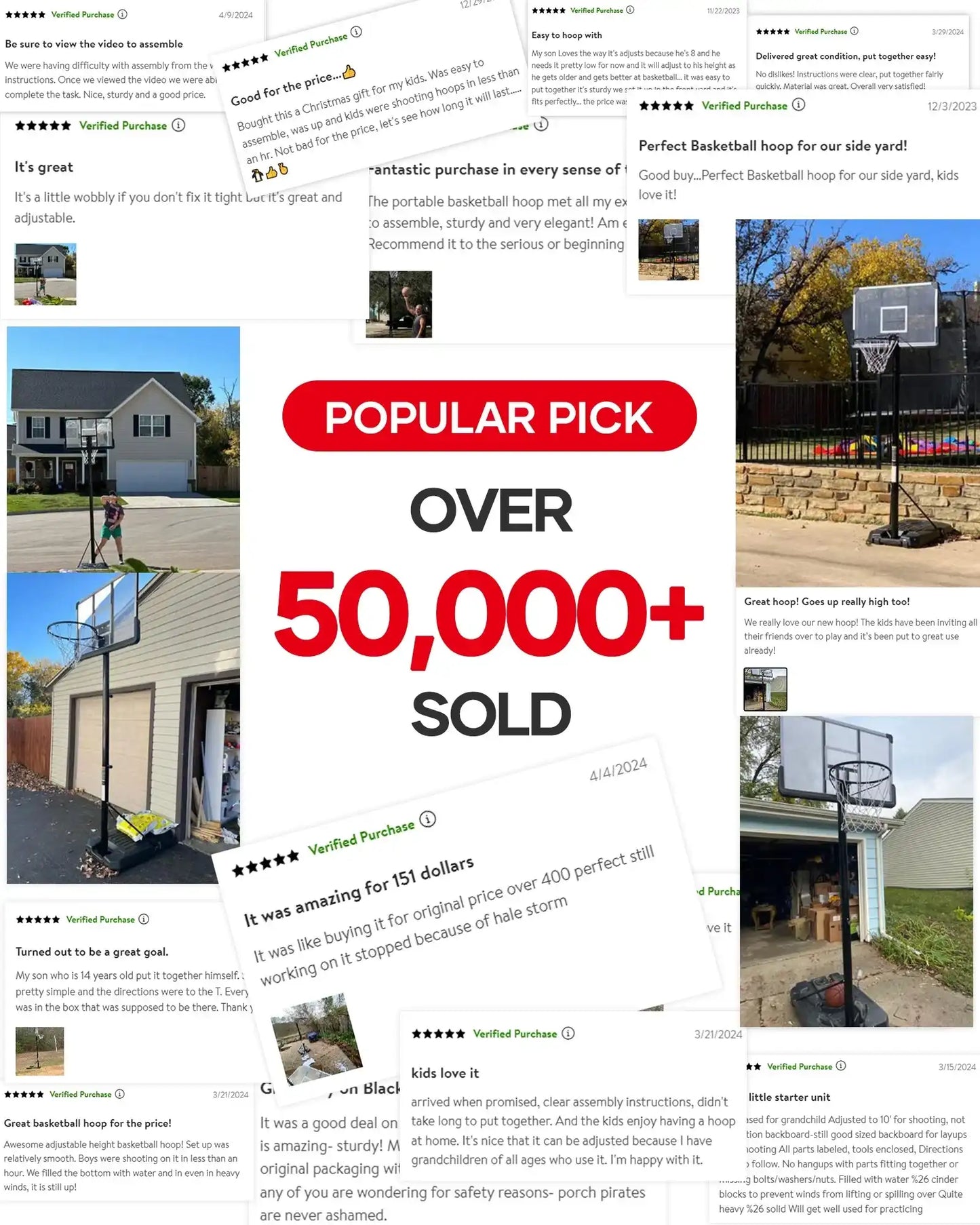 Portable Basketball Hoop - Adjustable 7.5ft to 10ft with 44" Backboard
