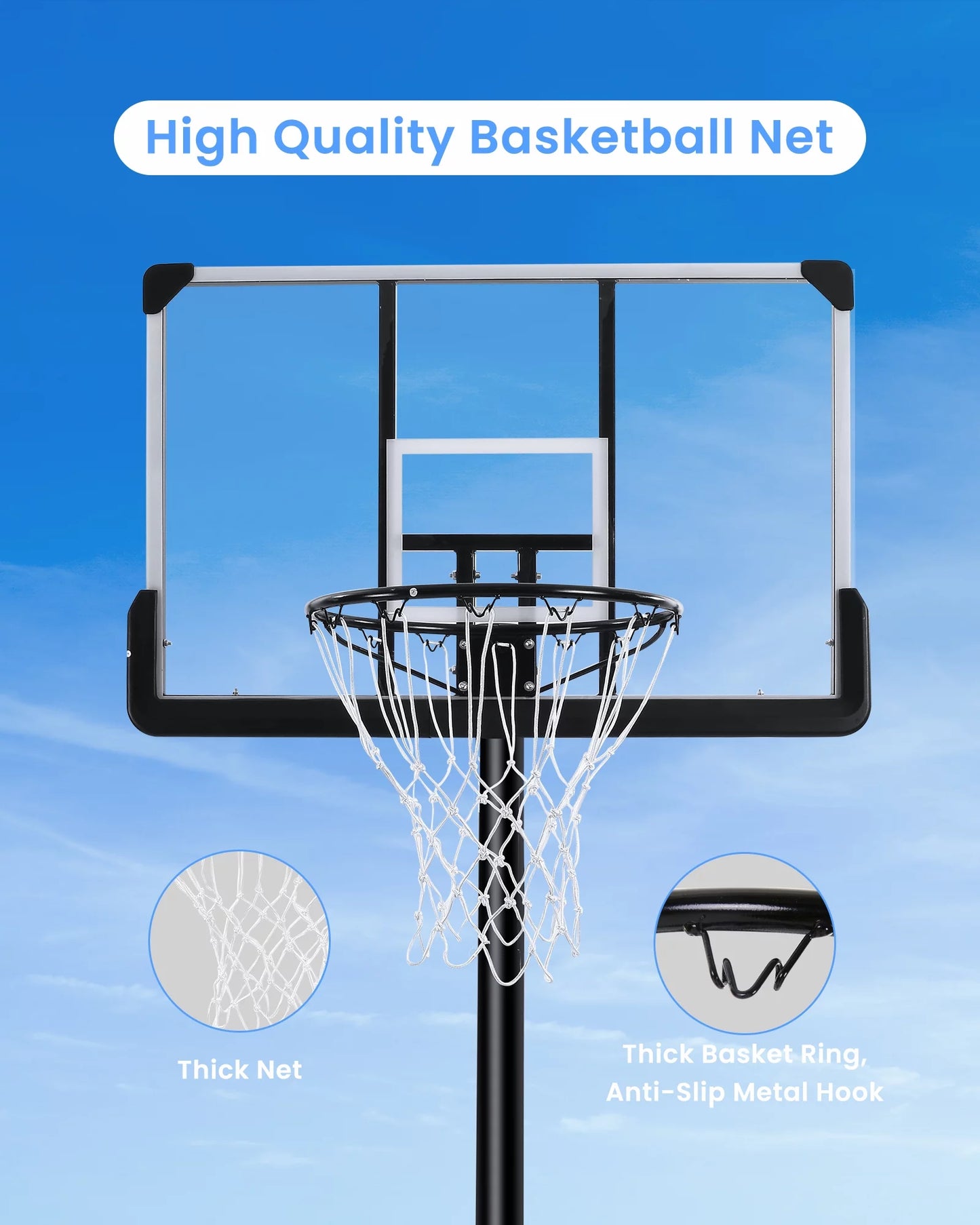 Portable Basketball Hoop Goal Basketball Hoop System Height Adjustable 7 Ft 6 in 10 Ft with 44 Inch Indoor Outdoor PVC Backboard Material