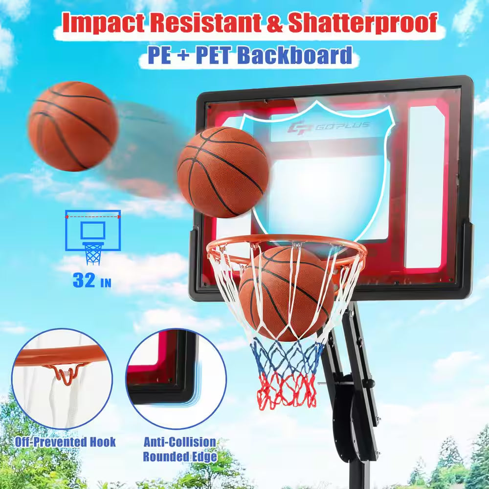 Portable Basketball Hoop System 5 Ft. to 10 Ft. Adjustable with Weight Bag Wheels Outdoor