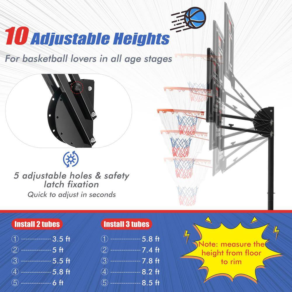 Portable Basketball Hoop System 5 Ft. to 10 Ft. Adjustable with Weight Bag Wheels Outdoor