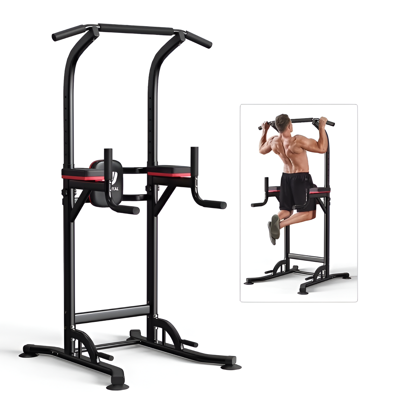 Power Tower Dip Station - Adjustable Height Pull Up Bar