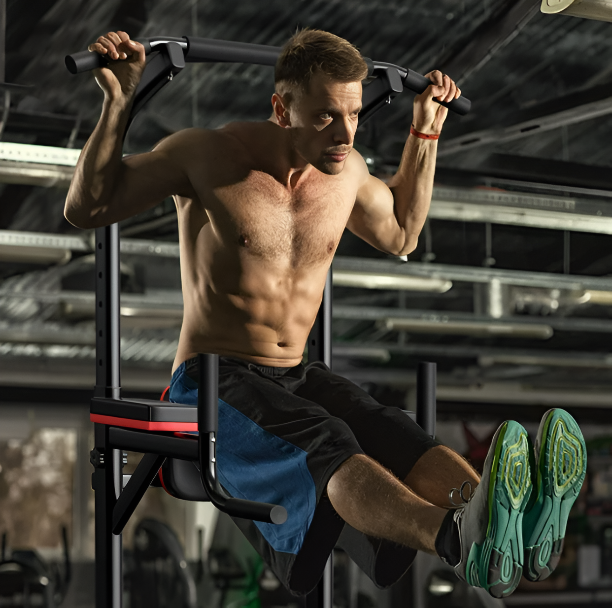 Power Tower Dip Station - Adjustable Height Pull Up Bar