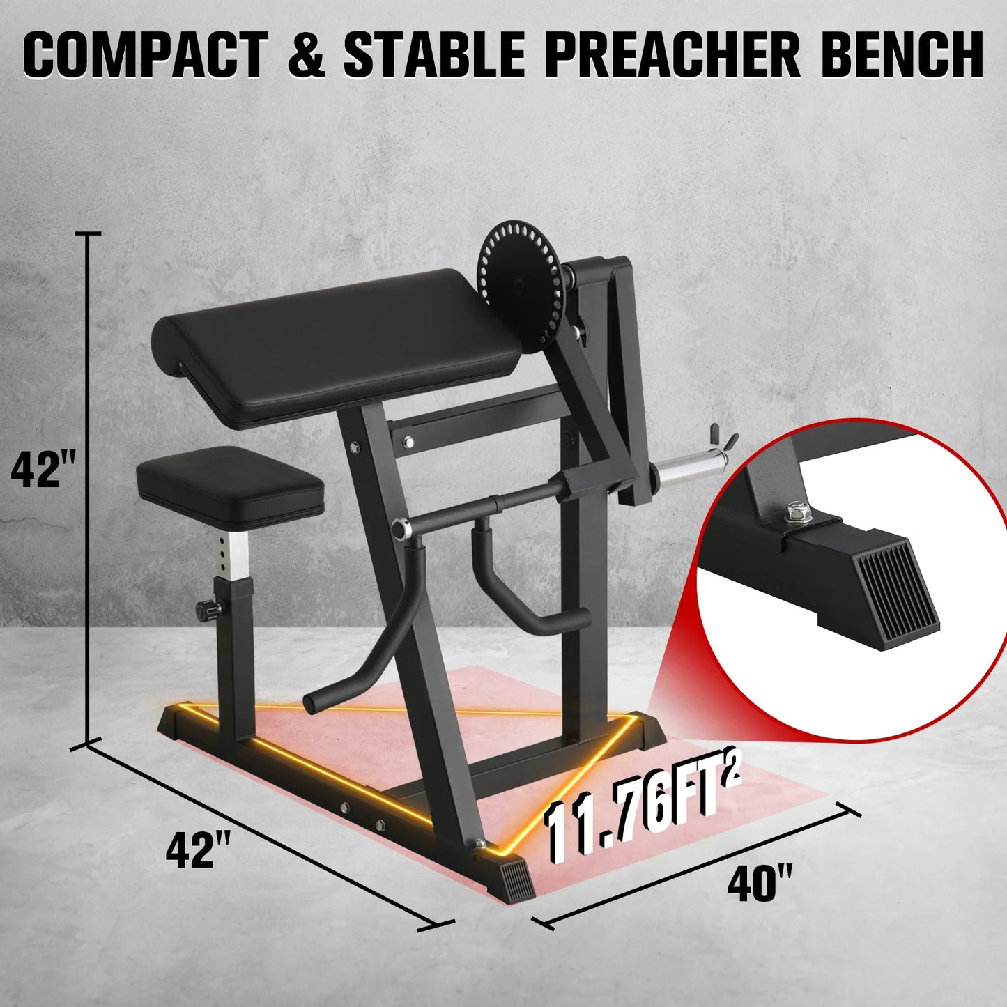 Preacher Curl Bench, Adjustable Seat, 2 in 1 Plate-Loaded Bicep Tricep Curl Machine for Home Gym