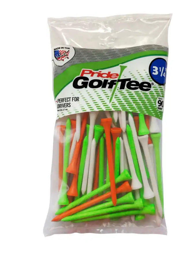 Pride Golf Tees - 3-1/4" Premium Hardwood Tees, Citrus Mix (90 Count)