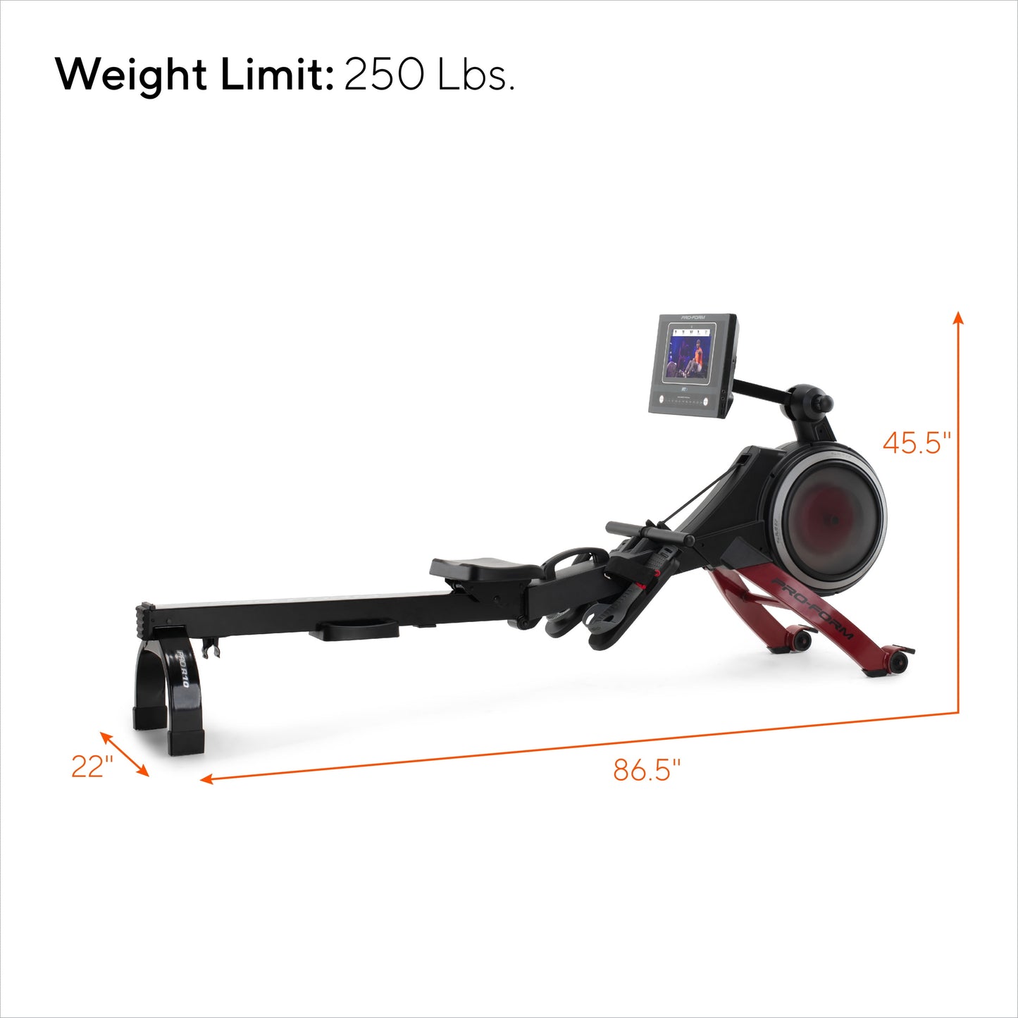 Pro R10; Rower with 10” Touchscreen and Spacesaver Design