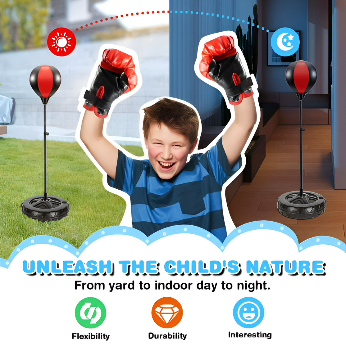 Kids Punching Bag Set with Adjustable Stand & Boxing Gloves | Ages 3–10