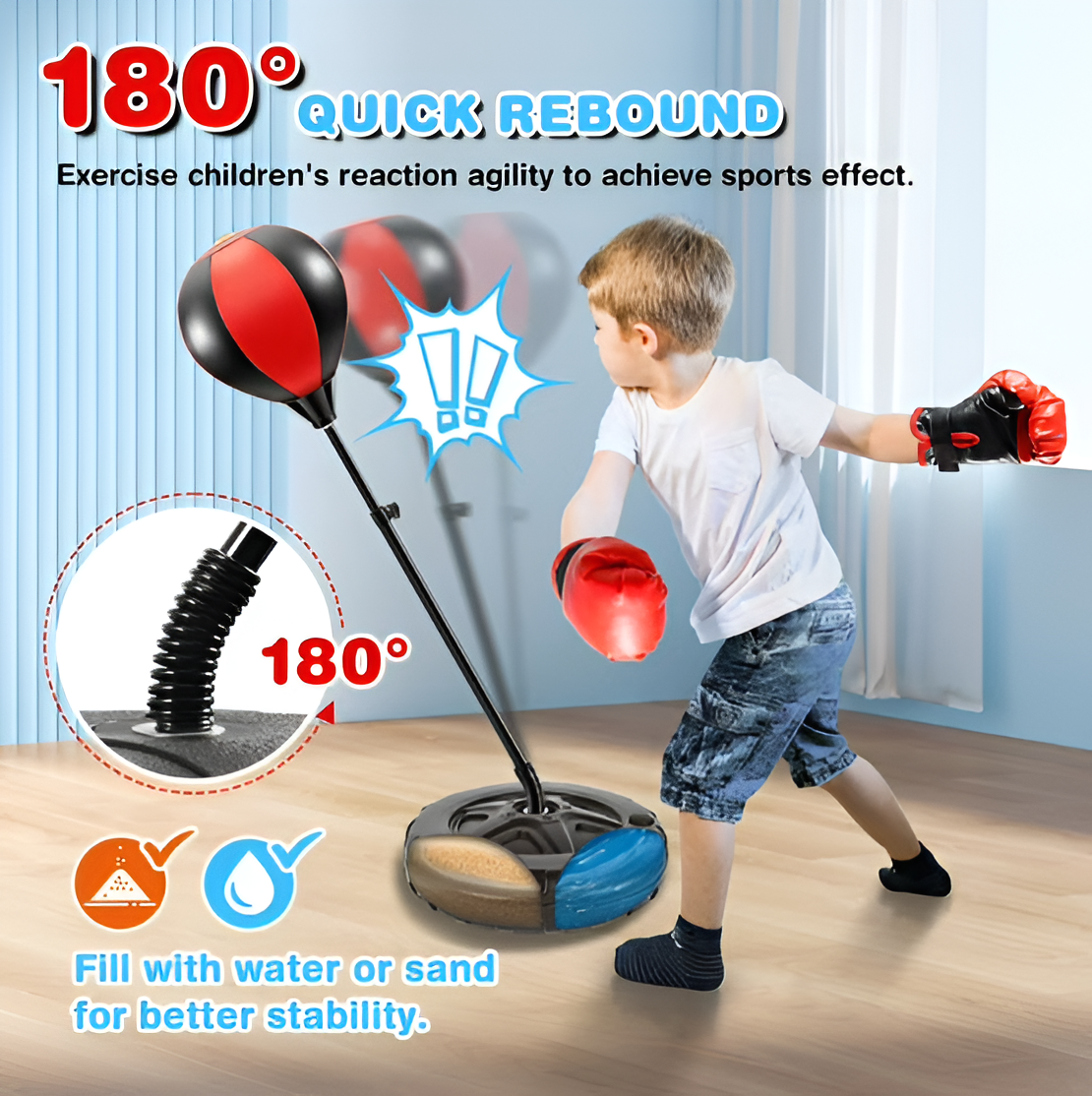 Kids Punching Bag Set with Adjustable Stand & Boxing Gloves | Ages 3–10