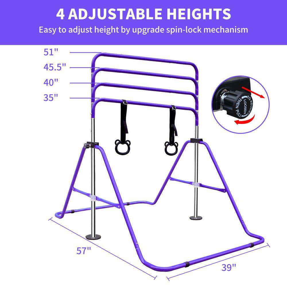 Purple Multi-Functional Adjustable Height Children'S Horizontal Gymnastic Bar with Bear Rings