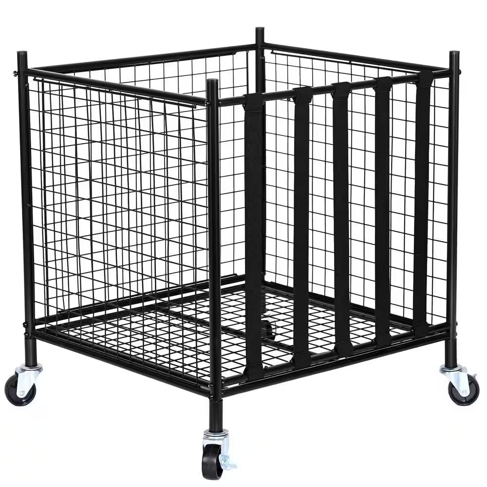Rolling Sports Ball Storage Cart, 80 Lbs. Sport Equipment Holder Organizer, Lockable Basketball Cage with Elastic Straps