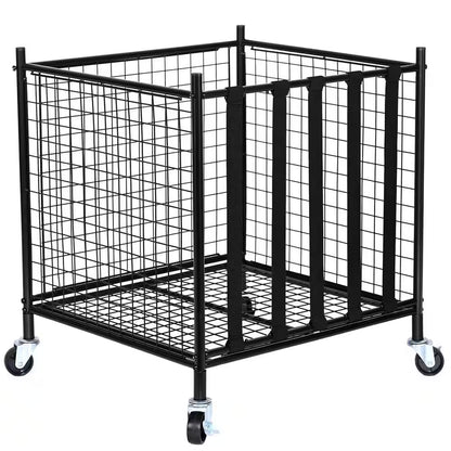 Rolling Sports Ball Storage Cart, 80 Lbs. Sport Equipment Holder Organizer, Lockable Basketball Cage with Elastic Straps