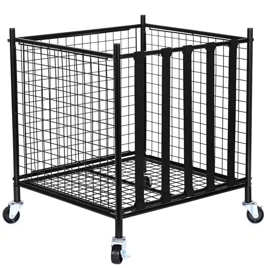 Rolling Sports Ball Storage Cart, 80 Lbs. Sport Equipment Holder Organizer, Lockable Basketball Cage with Elastic Straps