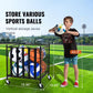 Rolling Sports Ball Storage Cart, 80 Lbs. Sport Equipment Holder Organizer, Lockable Basketball Cage with Elastic Straps