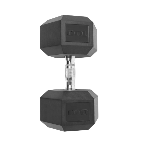 Rubber Encased Hex Dumbbell, Single Black
