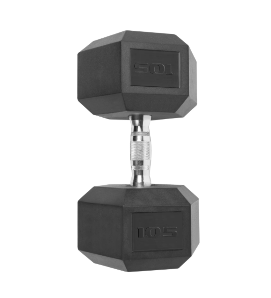 Rubber Encased Hex Dumbbell, Single Black