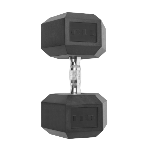 Rubber Encased Hex Dumbbell, Single Black