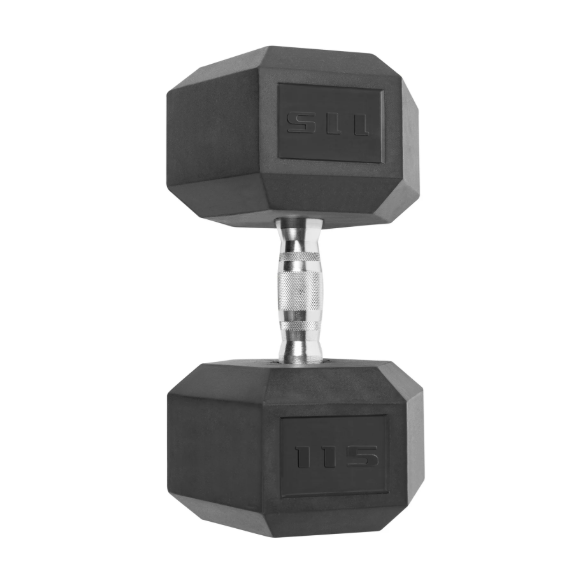Rubber Encased Hex Dumbbell, Single Black