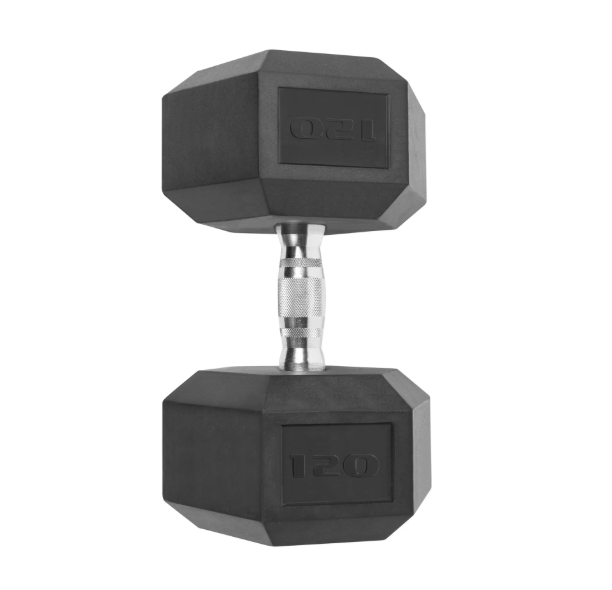Rubber Encased Hex Dumbbell, Single Black