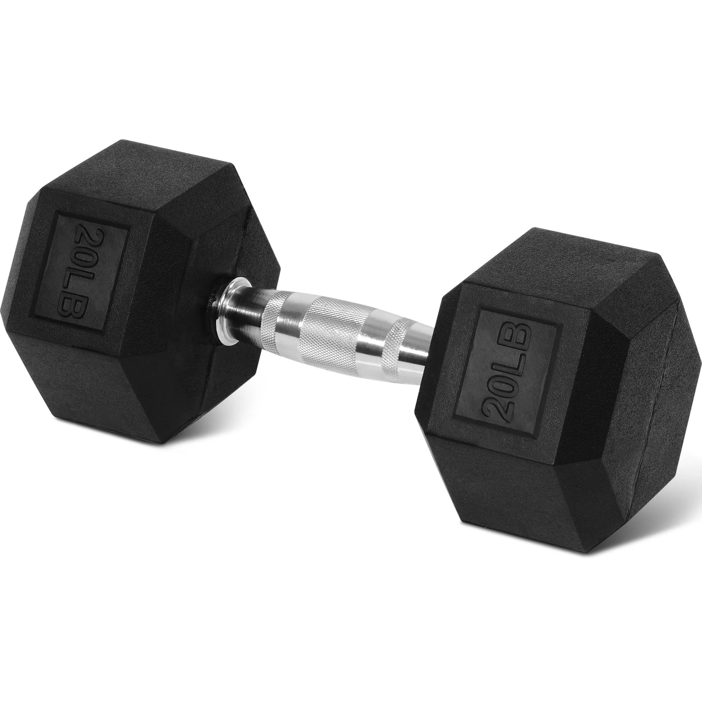 Rubber Encased Hex Dumbbell, 20 Lb, Single, Black