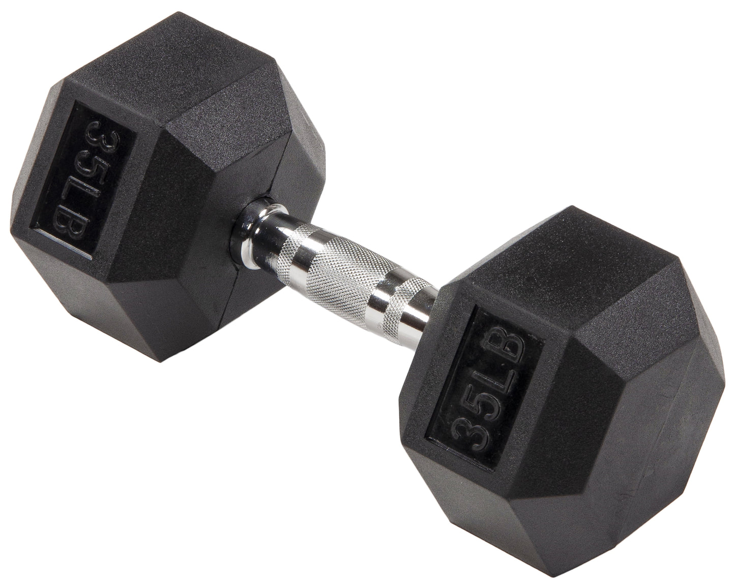 Rubber Encased Hex Dumbbell, 20 Lb, Single, Black