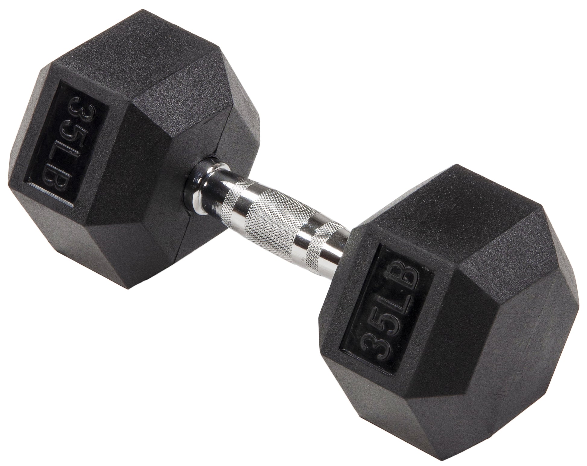 Rubber Encased Hex Dumbbell, 20 Lb, Single, Black