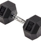 Rubber Encased Hex Dumbbell, 20 Lb, Single, Black