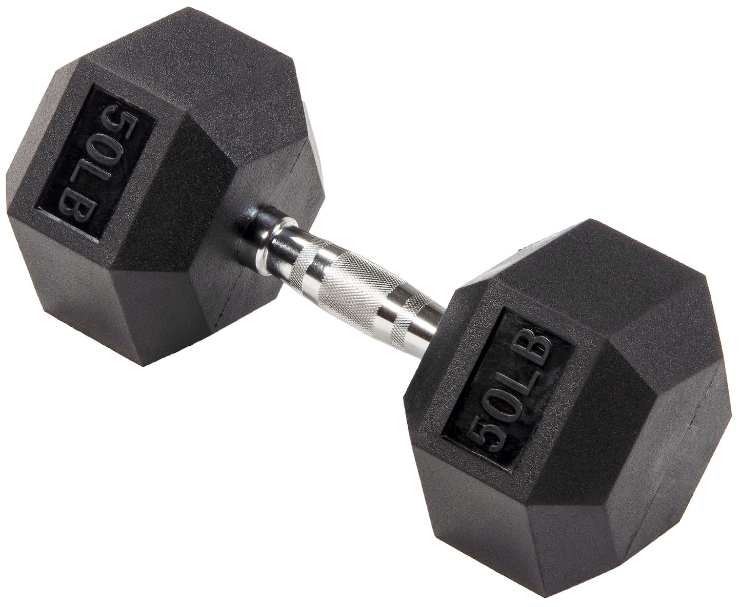 Rubber Encased Hex Dumbbell, 20 Lb, Single, Black