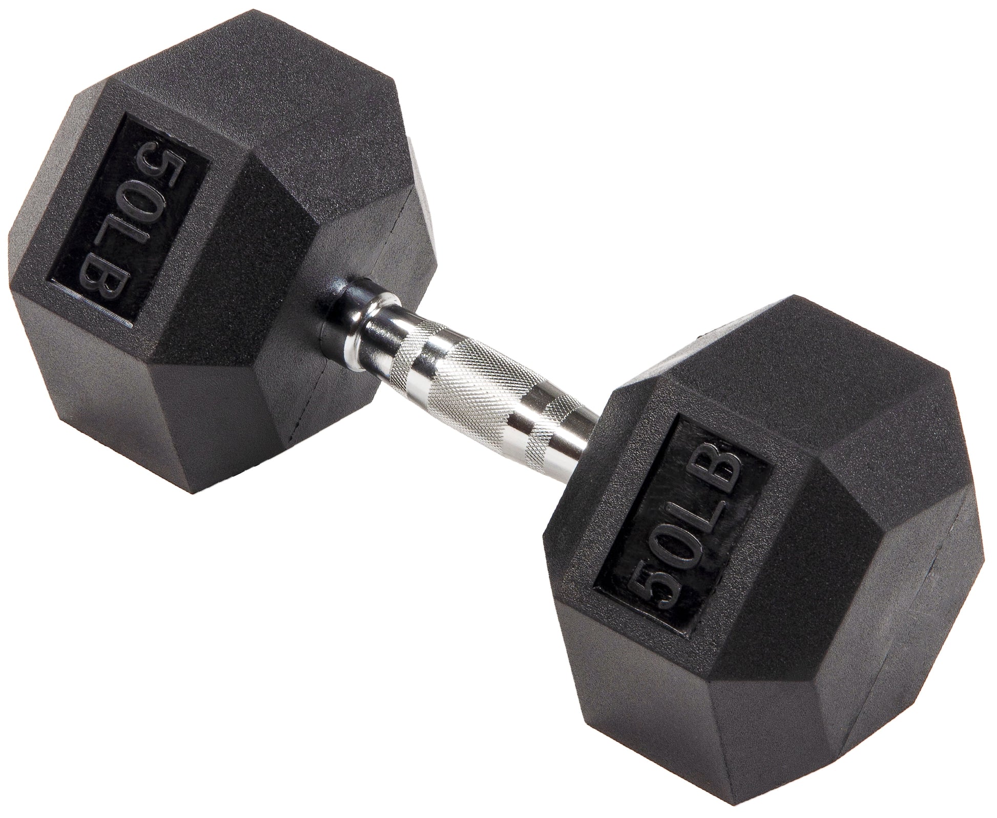Rubber Encased Hex Dumbbell, 20 Lb, Single, Black
