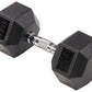Rubber Encased Hex Dumbbell, 20 Lb, Single, Black