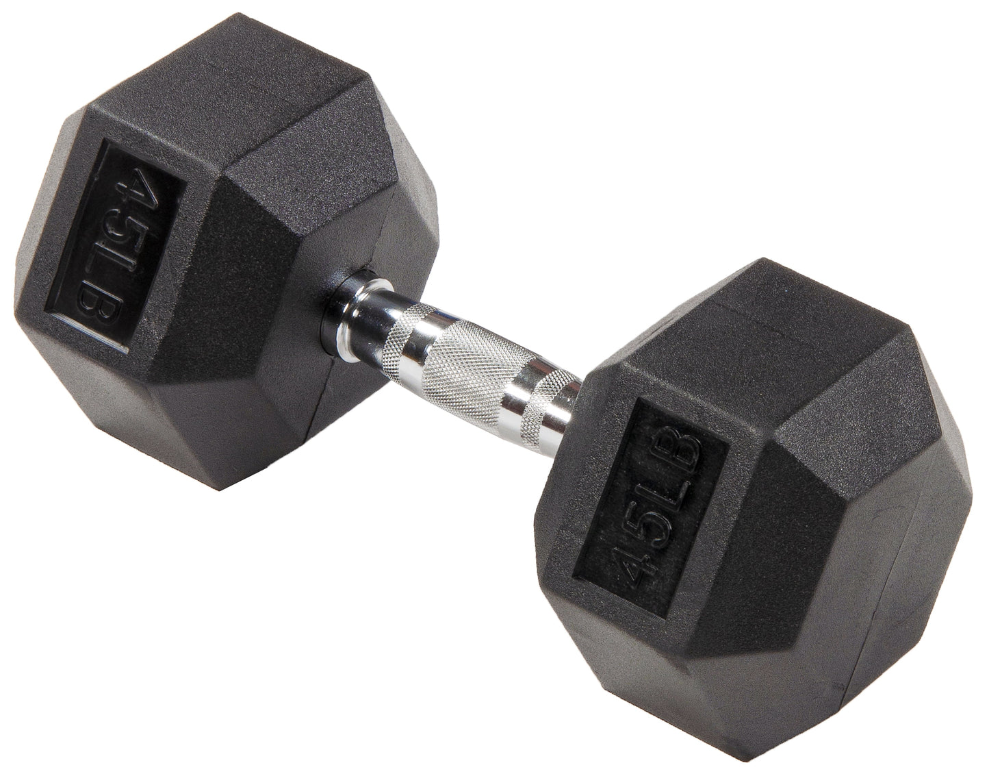 Rubber Encased Hex Dumbbell, 20 Lb, Single, Black