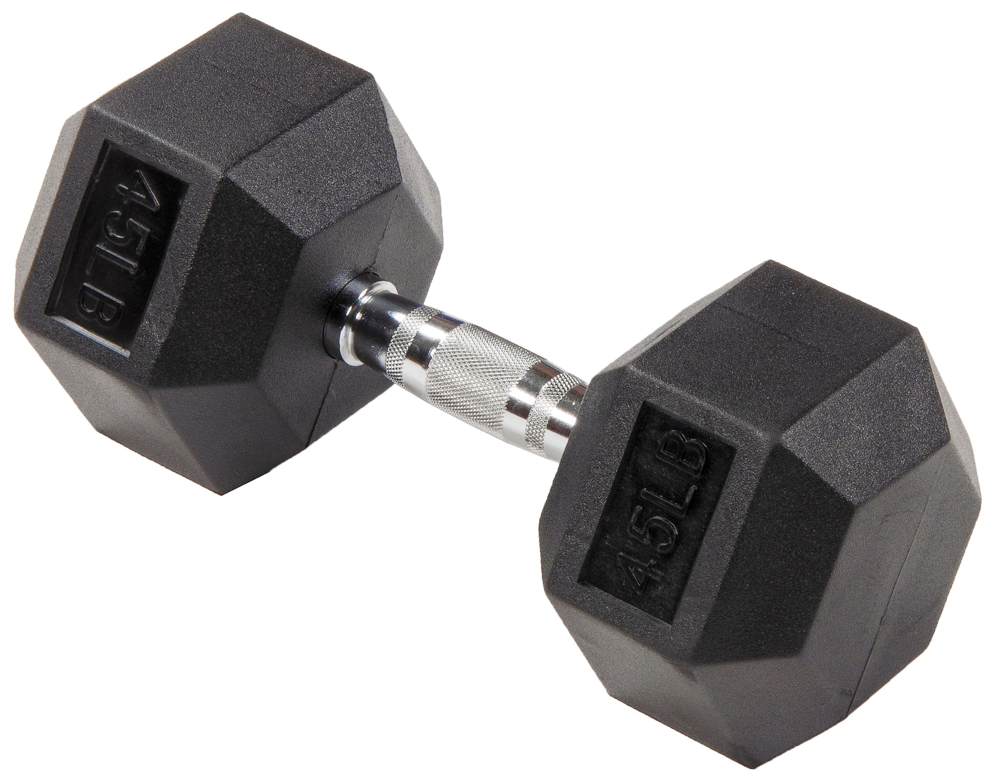 Rubber Encased Hex Dumbbell, 20 Lb, Single, Black