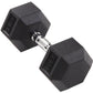 Rubber Encased Hex Dumbbell, 20 Lb, Single, Black