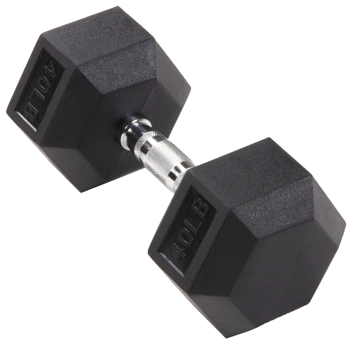 Rubber Encased Hex Dumbbell, 20 Lb, Single, Black
