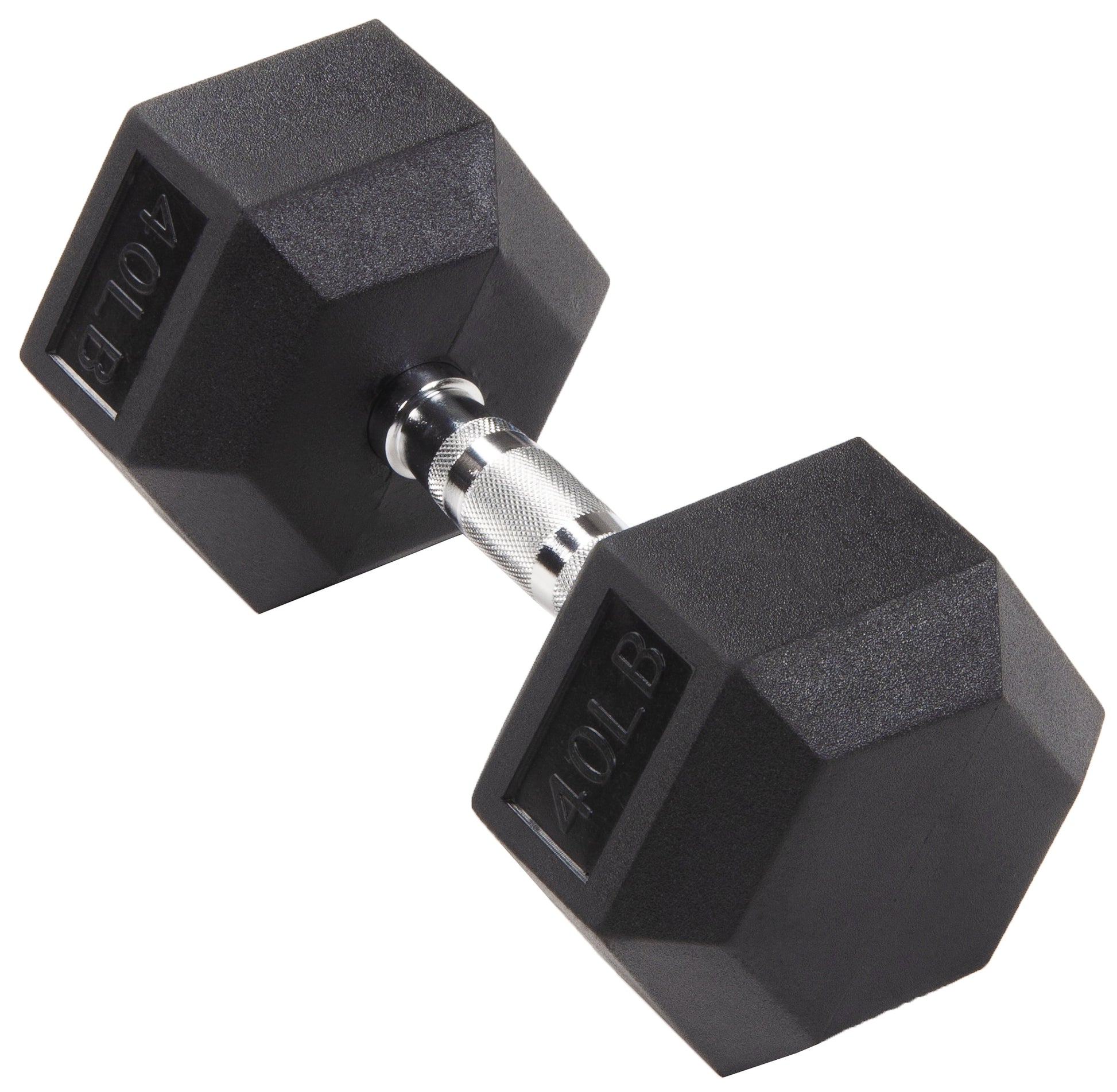 Rubber Encased Hex Dumbbell, 20 Lb, Single, Black