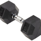 Rubber Encased Hex Dumbbell, 20 Lb, Single, Black