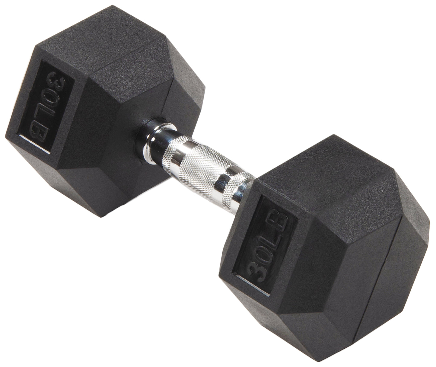 Rubber Encased Hex Dumbbell, 20 Lb, Single, Black