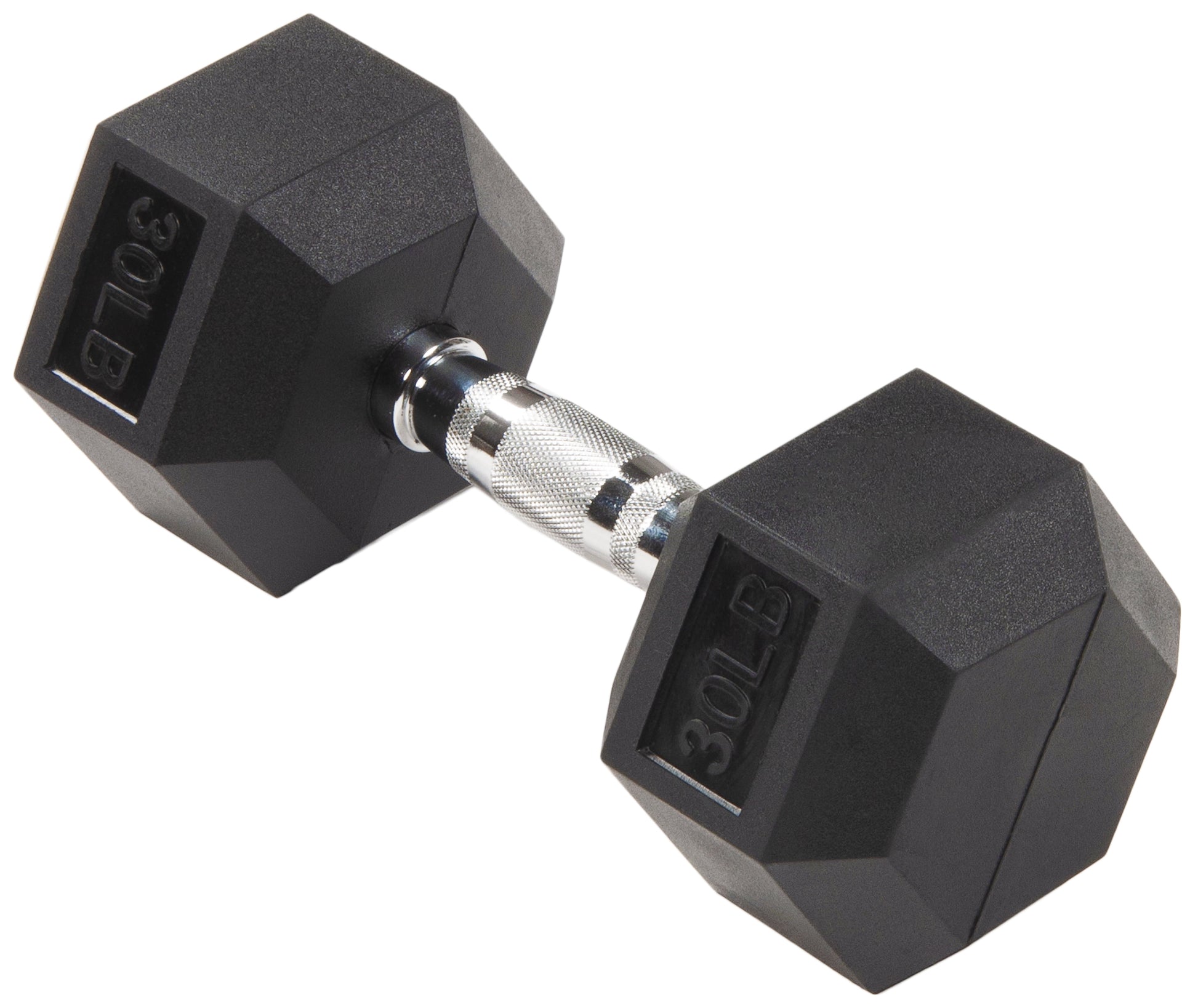Rubber Encased Hex Dumbbell, 20 Lb, Single, Black