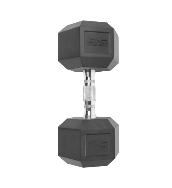 Rubber Encased Hex Dumbbell, Single Black