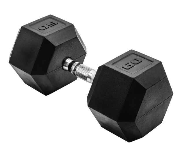 Rubber Encased Hex Dumbbell, Single Black