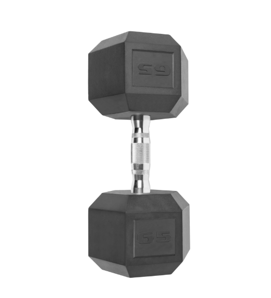 Rubber Encased Hex Dumbbell, Single Black
