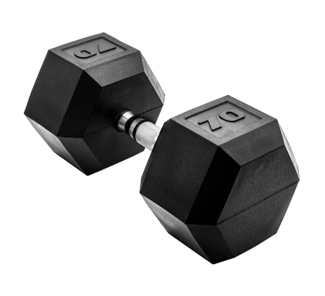Rubber Encased Hex Dumbbell, Single Black