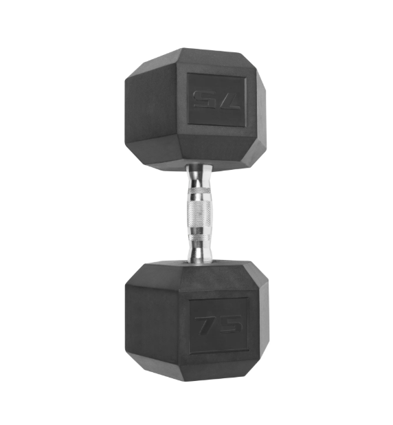 Rubber Encased Hex Dumbbell, Single Black