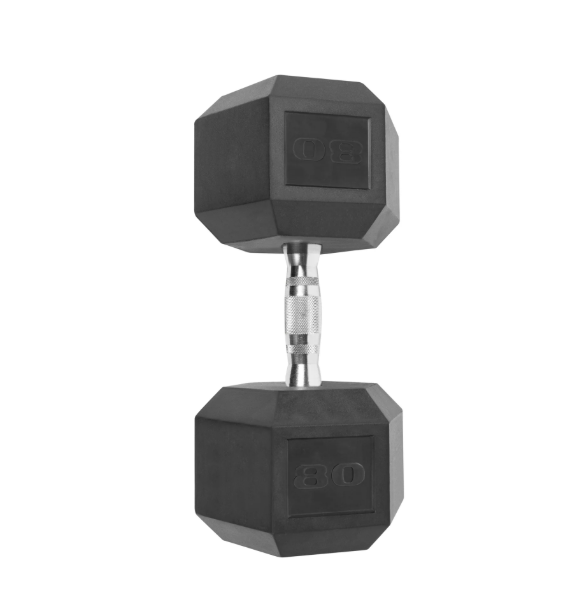 Rubber Encased Hex Dumbbell, Single Black