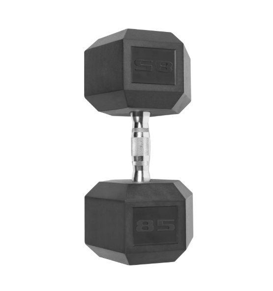 Rubber Encased Hex Dumbbell, Single Black
