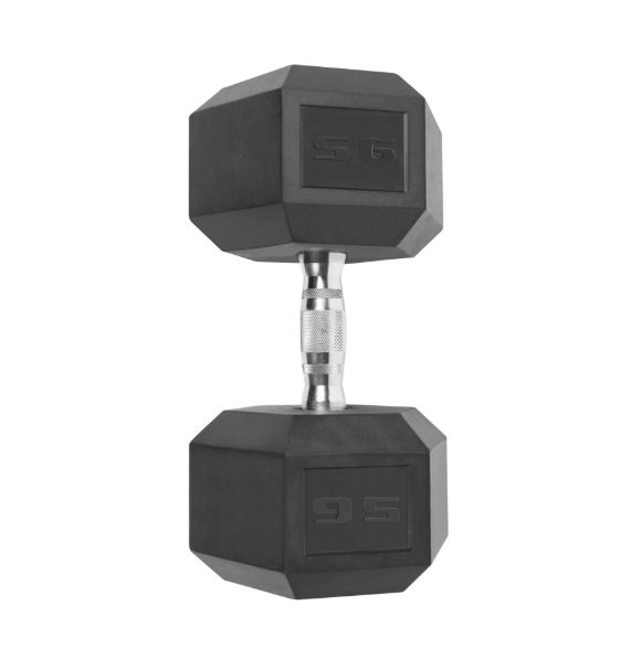 Rubber Encased Hex Dumbbell, Single Black